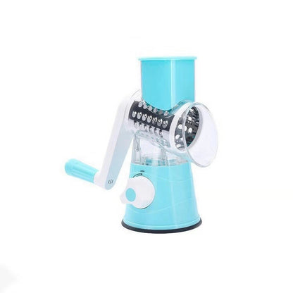 Rotary Drum Vegetable Cutter – Manual 3-Blade Slicer & Grater (Suction Base)