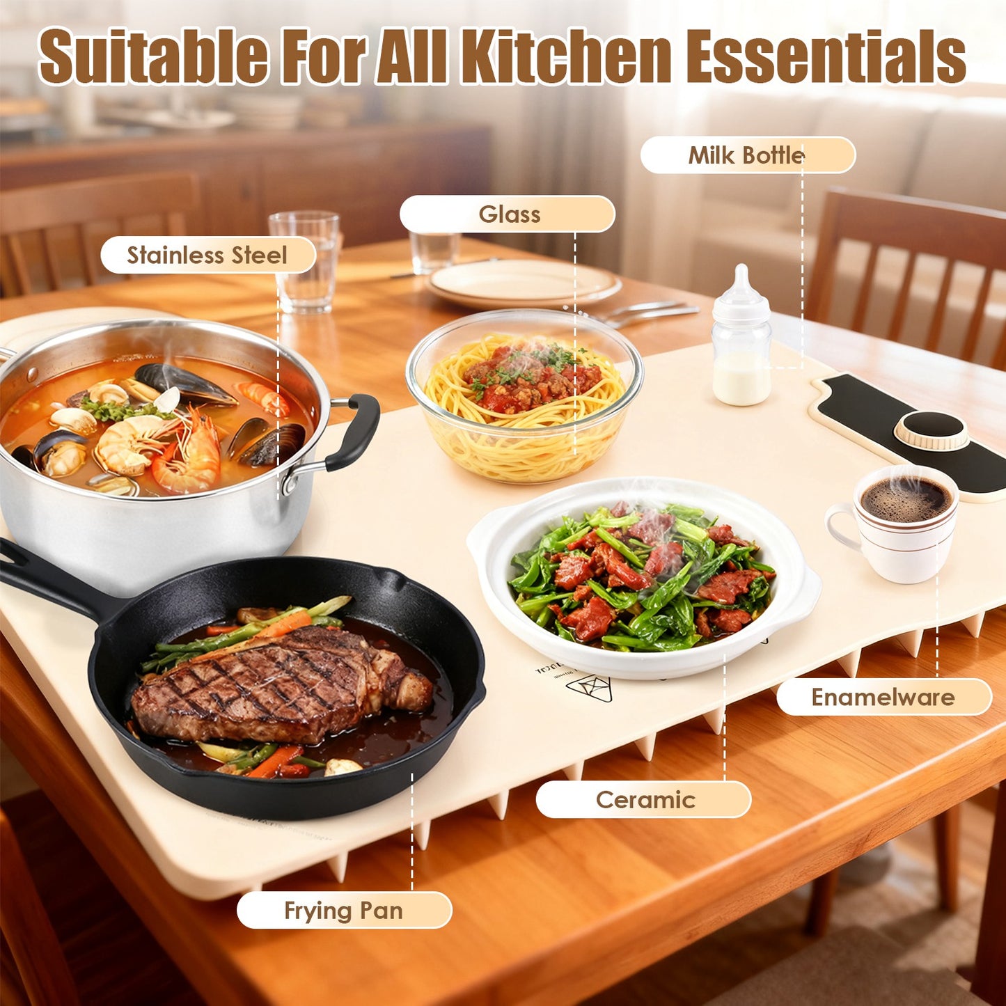 Silicone Food Warming Mat – 14 Temp Levels with Timer (300W)