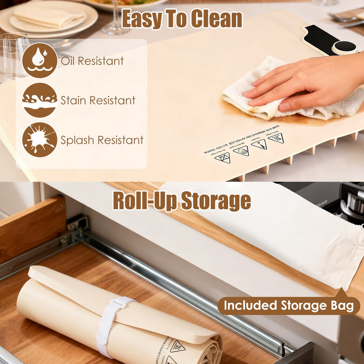 Silicone Food Warming Mat – 14 Temp Levels with Timer (300W)