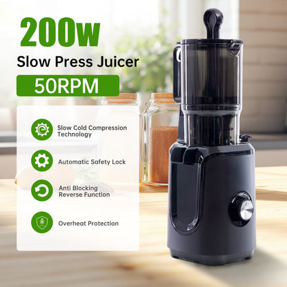 200W Slow Cold Press Juicer (Wide Feed, Safety Lock)