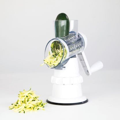 3-in-1 Rotary Vegetable Slicer – Manual Drum Cutter for Slicing, Shredding & Grating