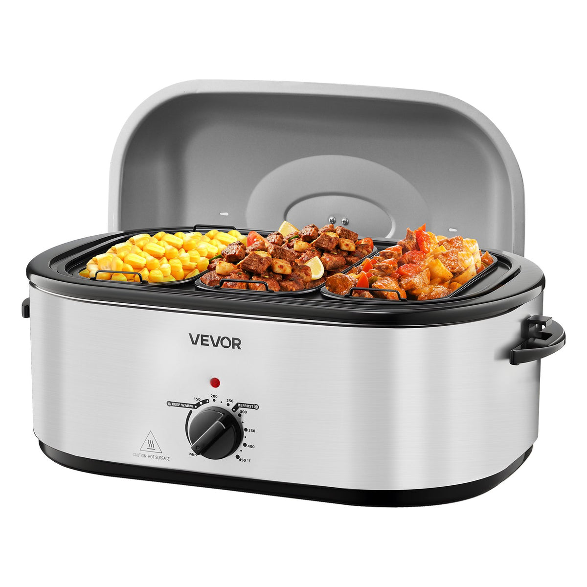 VEVOR 24QT Electric Roaster Oven with 3-Section Tray