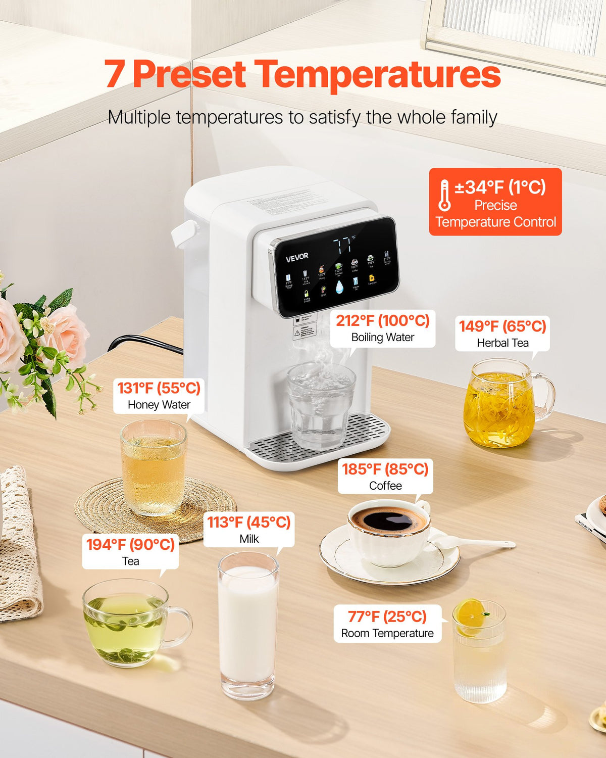 Instant Hot Water Dispenser – 7 Temp & 7 Volume Settings (118oz Tank)