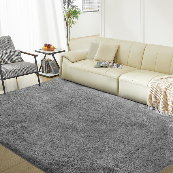 5ft x 8ft Grey Fluffy Shag Rug