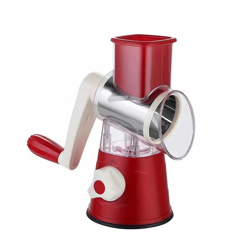 Rotary Drum Vegetable Cutter – Manual 3-Blade Slicer & Grater (Suction Base)