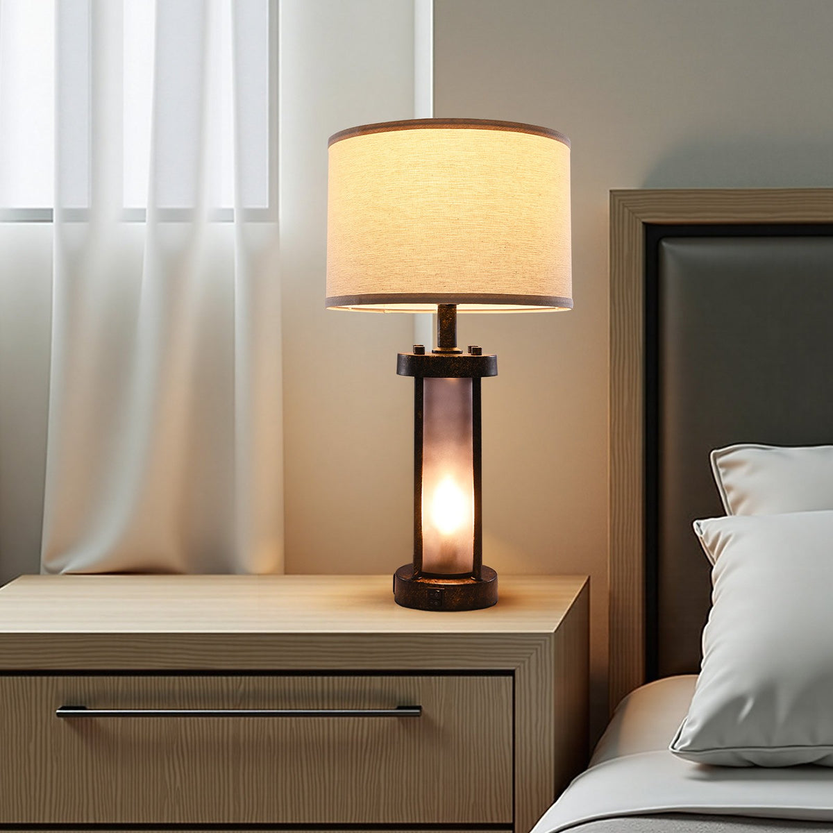 Farmhouse Table Lamps Set of 2 with USB Ports